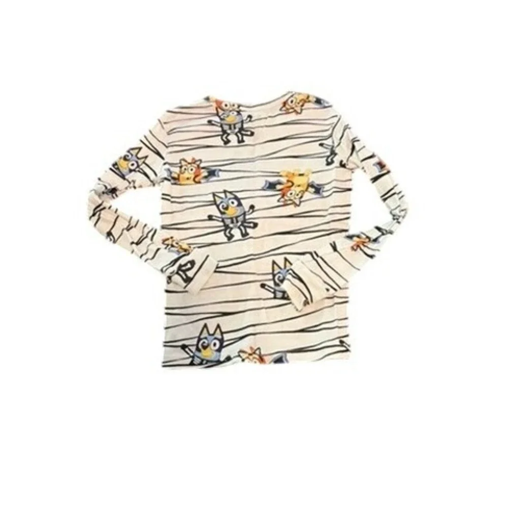 Bluey‎ Halloween Pajamas Set Kids Size 10 Cotton Bat Skeleton Bingo White Stripe